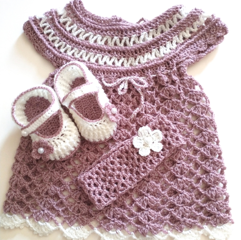 🎀Baby Girl Set Outfit, Dress, Headband Crafted, Gift